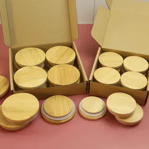 Juego de tapas de bambú y madera, tapa de bambú personalizada para tarros de vidrio, velas, oferta