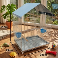 Cage à oiseaux rectangulaire simple et durable en acier inoxydable avec perchoirs métalliques multi-niveaux, plateau à déchets amovible, mangeoires latérales sécurisées
