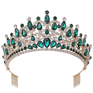 巴洛克石英水晶水钻新娘发冠配件婚礼派对公主皇后皇冠和带梳子的头饰