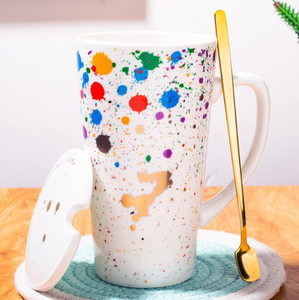 Tasse à café en céramique noire avec logo doré pour la fête des pères avec couvercle et cuillère - Product Image 6