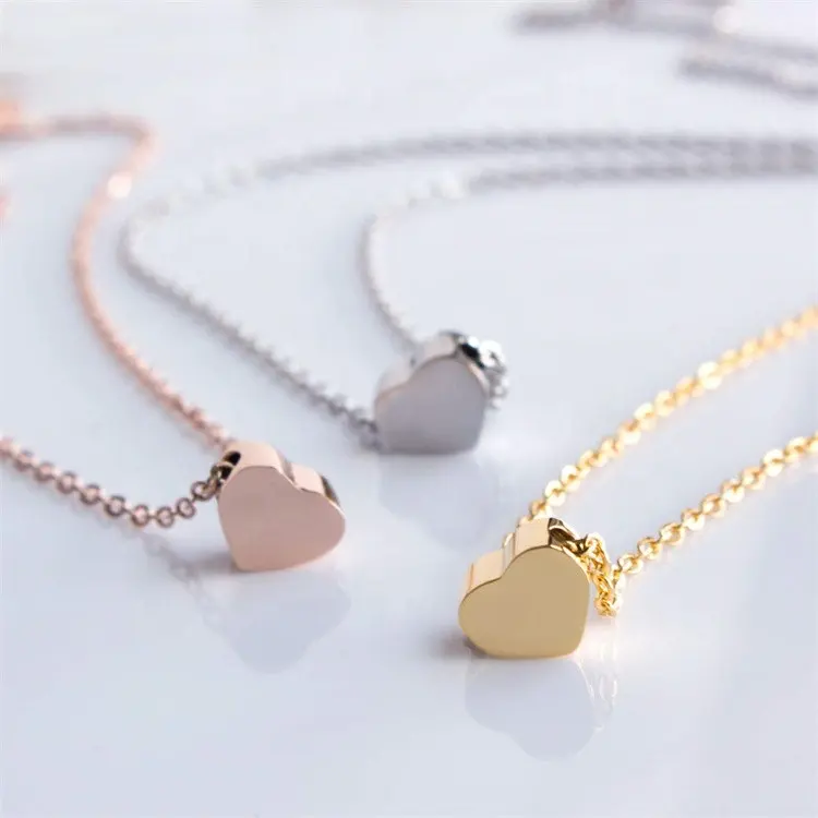 Custom Heart Pendant Necklace Womens Stainless Steel Love Cute Heart Shape Dainty Gold Necklace With Pendant