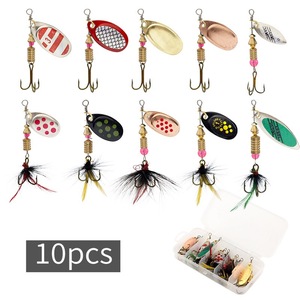 Lot de 10 leurres de pêche artificiels en métal, type cuillère, spinnerbait, wobbler, 3g-7g, avec boîte offerte - Product Image 6