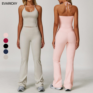 أطقم رياضية نسائية من الشركة الأصلية ، طقم يوغا مطاطي عالي الرسن من قطعتين ، مبطن بخصر عالٍ ، بيلاتيس ، ملابس رياضية نشطة ، ملابس عارية جيدة التهوية - Product Image 1