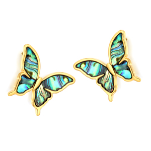 18K Gold Plated Stainless Steel Butterfly Earrings with Natural <b>Abalone</b> <b>Shell</b> Inlay Hypoallergenic Waterproof Studs for Women - Product Image 2