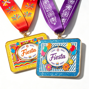 Medalla de Fiesta Rectangular de Aleación de Zinc Bañada en Oro con Esmalte Duro, Temática de Arte Folclórico para Fiestas de Cumpleaños, Premio con Cinta - Product Image 5
