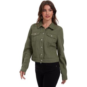 Chaqueta Vaquera Corta Personalizada para Mujer, Manga Larga, con Botones, Bolsillos, Tela Lavada Transpirable - Product Image 3