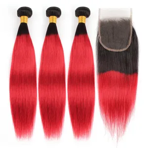 Ombre Two Tone Color 1b/Red Straight Remy Raw Virgin Brazilian Cuticle Aligned Human Hair Vendors For Black Women