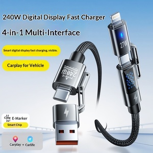 Câble de charge rapide numérique tressé 4-en-1 240W avec affichage numérique, longueur étendue de 1,5 mètre, compatible pour le transfert de données - Product Image 5