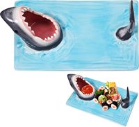Plateau de service à sushi Attaque de requin, en céramique peinte à la main, boîte en carton, assiette ronde classique pour fête, plat à nourriture divisé durable