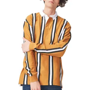 Streetwear Yellow Long Sleeve Vertical Striped Printing Polo Shirts