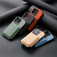 Étui pour cartes de visite en cuir et fibre de carbone, coque de téléphone avec aimants, support pour cartes de crédit, coque de téléphone pour iPhone 11/12/13/14
