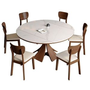 Ensemble de table à manger en bois massif moderne, design artisanal écologique et durable, base stable, 6 places, pour appartement, hôtel, villa, cour - Product Image 3