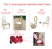 Chaises de mariage de luxe rondes à dossier en O, en acier inoxydable doré, modernes, pour banquets, réceptions, location pour hôtels