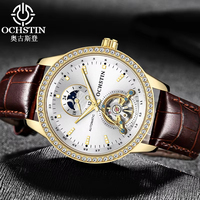 OCHSTIN Nouvelle vente Montre de luxe pour homme avec mouvement mécanique tourbillon, bracelet en cuir véritable, cadran à aiguilles