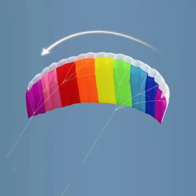 Nouveau Hot Power Dual Line Stunt Parafoil Parachute Rainbow Sports Beach Kite avec 2pcs 30m Nylon Flying Lines Pour Débutant