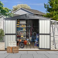 Abri de jardin extérieur 244x183cm en métal robuste avec doubles portes, grand auvent et pergola pour le rangement des outils