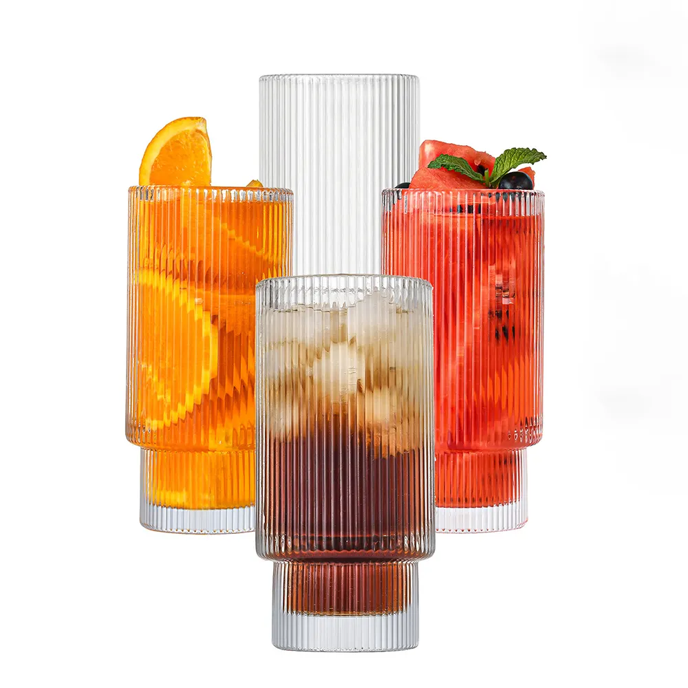 Tasse transparente personnalisable verrerie côtelée cristal grands verres à liqueur pour cocktail tasses en verre à eau épaisse pour boisson