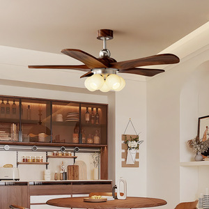 Vintage Style Ceiling Fan Light Walnut Wood 2026 New Design Fixed Blade Flush Mount LED Light Source 220V Living Room Dining - Product Image 2