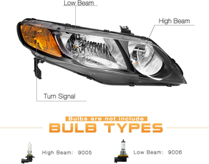Faro Delantero para <span class=keywords><strong>Honda</strong></span> <span class=keywords><strong>Civic</strong></span> Sedán 2006-2008 con Carcasa Negra 33101SNAA02 HO2503125 Sistemas de Iluminación Automotriz Lámpara Frontal Partes de Vehículo - Product Image 5