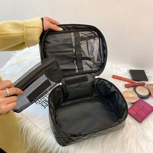 Caja de Cosméticos de Lujo con Diseño de Diamantes, Organizador de Maquillaje Portátil e Impermeable para Mujer, Bolsa de Aseo de Viaje, Estuche de Maquillaje de Cuero PU - Product Image 3