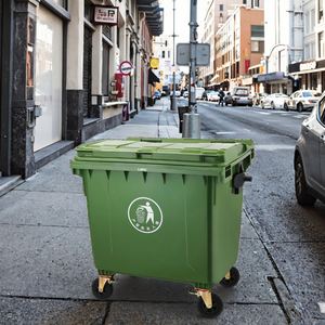 Conteneur à déchets en HDPE de grande capacité 1100L, logo et couleur personnalisables, roues universelles, poubelle - Product Image 6