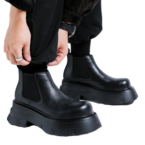 Bottes Chelsea noires de haute qualité pour hommes, confortables, en PU, design montant, antidérapantes, décontractées, de luxe, pour l'hiver et l'été, semelle intérieure en PU durable - Product Image 1