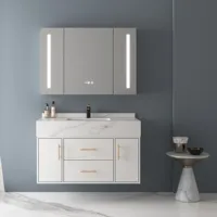 Ensemble de meuble-lavabo intelligent moderne pour salle de bain avec lavabo en roche, armoire murale, étanche, écologique, garantie 5 ans