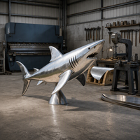 Sculpture de requin blanc géant en acier inoxydable poli miroir sur mesure, art animalier en métal pour extérieur