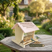 Mangeoire à oiseaux suspendue en bois de style pastoral avec toit rouge, design imperméable pour station d'alimentation des oiseaux sauvages en extérieur