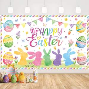 Fondo Fotográfico de Feliz Pascua, Decoraciones para Fiestas de Primavera, Telón de Fondo con Conejito Adorable, <span class=keywords><strong>Huevos</strong></span> Coloridos, Pancarta Floral para Fiestas - Product Image 2