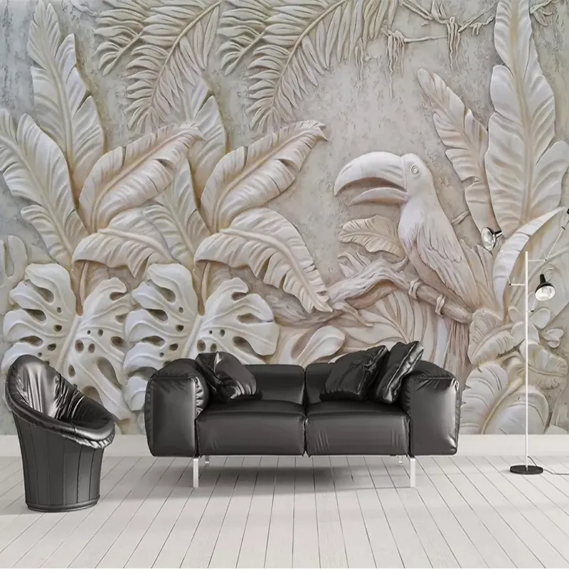 Özel fotoğraf duvar kağıdı duvarlar için 3D stereoskopik kabartmalı bitki yaprak kuş arka plan duvar resmi oturma odası için restoran dekor