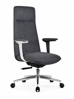 Chaise de bureau de direction moderne de luxe à dossier extra haut en tissu avec accoudoirs chromés, base en aluminium, chaise pivotante réglable