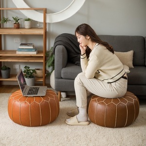 Coussin de sol marocain brodé en forme de citrouille, coussin futon paresseux, coussin de sol en cuir pour la maison, coussin de banquette pour baie vitrée, tabouret de sol tatami pour la maison - Product Image 5