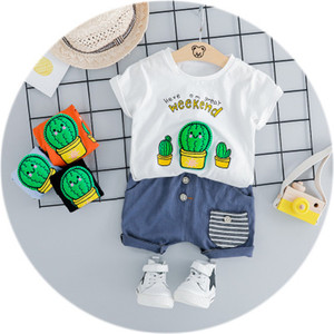Conjunto de Camiseta y Pantalones Cortos Casuales de Verano E2woo para Niñas de 1 a 5 Años, Venta al por Mayor en Pequeñas Cantidades, Poliéster/Algodón - Product Image 1