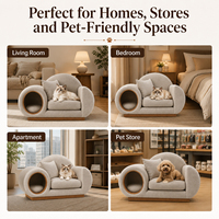 Canapé pour chat avec maisonnette, lit multifonctionnel 2-en-1 pour animaux de compagnie, niche pour chat, canapé pour chien pour intérieur, vente en gros OEM, gris en fausse fourrure