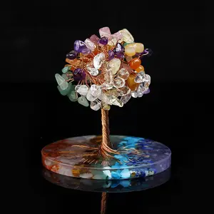 Árbol de grava de cristal Natural, decoración de cristal para el hogar, artesanía, cristales de escritorio, piedras curativas, 7 Chakras