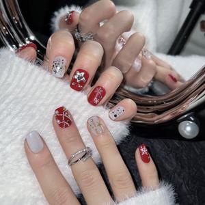 Faux ongles courts à presser, effet flocon de neige, diamant coloré brillant, pour Noël, finition armure, amovibles - Product Image 2