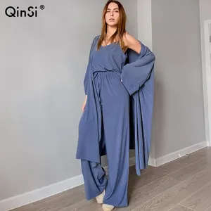 QINSI 3 Satin Robe ensembles Thuis Pak Voor pyjamas femme 3 Satin pyjama ensembles pour femme vêtements de nuit