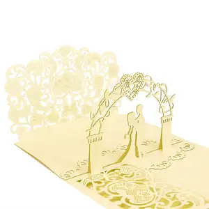 WINPSHENG Custom 3D Laser Engraved Card Heart Hollow Design Gold Wedding Invitation Cards