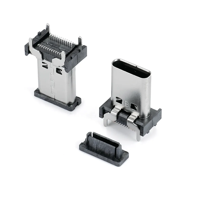 USB Type-C 24P Vertical SMT Female Socket: 4 - Pin Board Mount, Heights 12.0/13.0/13.5/15.0mm