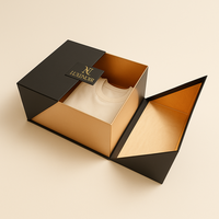 Boîte cadeau haut de gamme à double porte de style livre magnétique, emballage en carton rigide avec doublure en papier doré pour parfums et coffrets de beauté