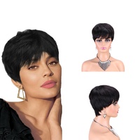 Perruque courte de 4 pouces en cheveux humains, perruque complète pour femmes, noire, fabriquée à la machine, avec frange