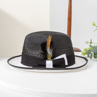 Chapeau de jazz à bord plat haut de la mode européenne américaine personnalisée bandes plumes Fedoras chapeaux de paille casquettes