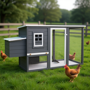 Gallinero de madera gris con jaula para huevos, jaula para pollos, para alojamiento de aves de corral - Product Image 2