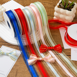 Kotak hadiah jala tepi emas 2.5cm 45Yard kotak kue <span class=keywords><strong>Satin</strong></span> tanpa kata warna Solid tepi Tengah pita - Product Image 3