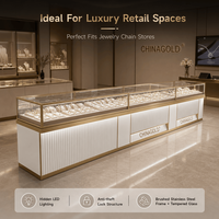 Vitrine d'exposition de bijoux LED personnalisée en verre trempé et acier inoxydable, verrouillable, pour comptoir de boutique de détail