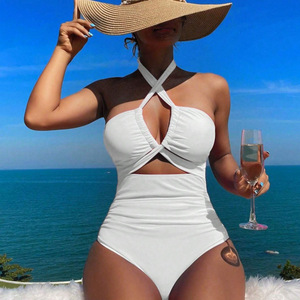 Combinaison de bain unie noire SMLXL sexy dos nu avec coussinets de soutien-gorge - Product Image 2