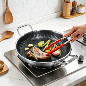 Poêle à frire antiadhésive FLEY 4 en 1 en acier inoxydable, poêle grill multi-sections sans couvercle, style argentin - Product Image 3