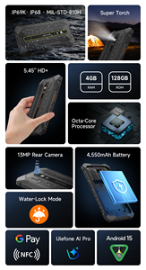 Ulefone RugKing 2 Pro 5.45'' Écran Corning Gorilla Octa Core 4GB+128GB 4500mAh 4G Android 15 Téléphone robuste avec assistant IA - Product Image 2