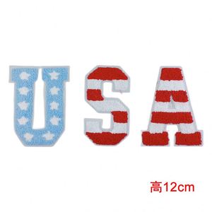 Nouveaux patchs thermocollants en chenille avec motif drapeau, étoiles et lettres, bordure dorée pailletée, pour la décoration de chapeaux et de vêtements, thème Fête de l'Indépendance des États-Unis - Product Image 5